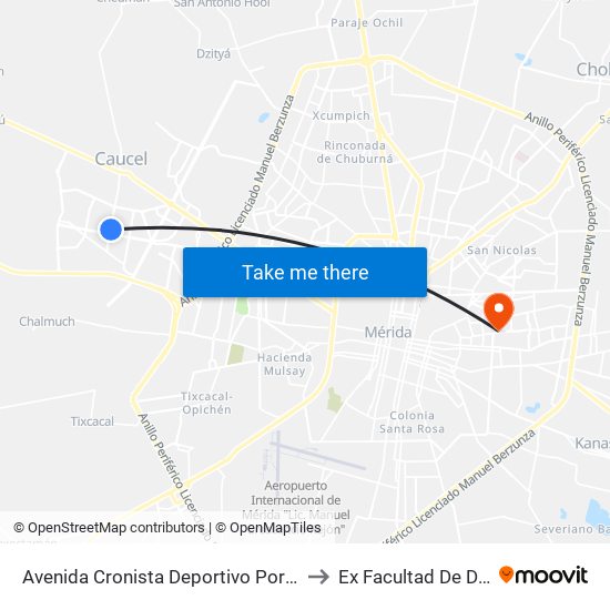 Avenida Cronista Deportivo Por 59 Y 51a, Ciudad Caucel to Ex Facultad De Derecho (Uady) map