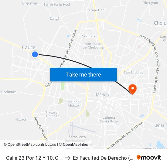 Calle 23 Por 12 Y 10, Caucel to Ex Facultad De Derecho (Uady) map