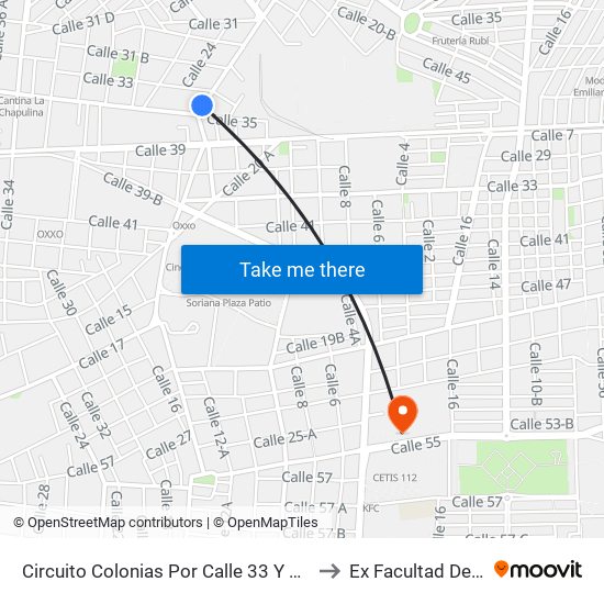 Circuito Colonias Por Calle 33 Y 35, Colonia Adolfo López Mateos to Ex Facultad De Derecho (Uady) map