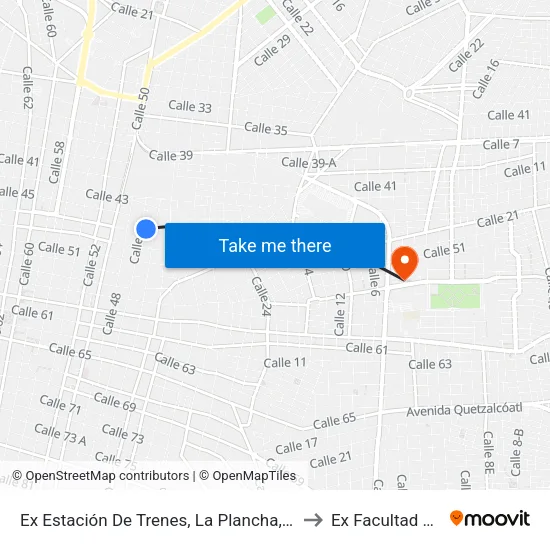 Ex Estación De Trenes, La Plancha, Calle 47 Por Avenida 1o. De Mayo, Centro to Ex Facultad De Derecho (Uady) map