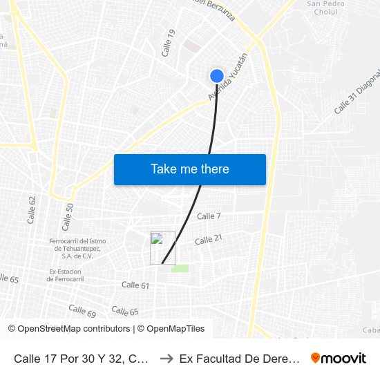 Calle 17 Por 30 Y 32, Colonia Maya to Ex Facultad De Derecho (Uady) map