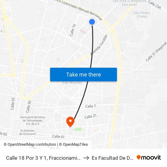 Calle 18 Por 3 Y 1, Fraccionamiento Vista Alegre Norte to Ex Facultad De Derecho (Uady) map