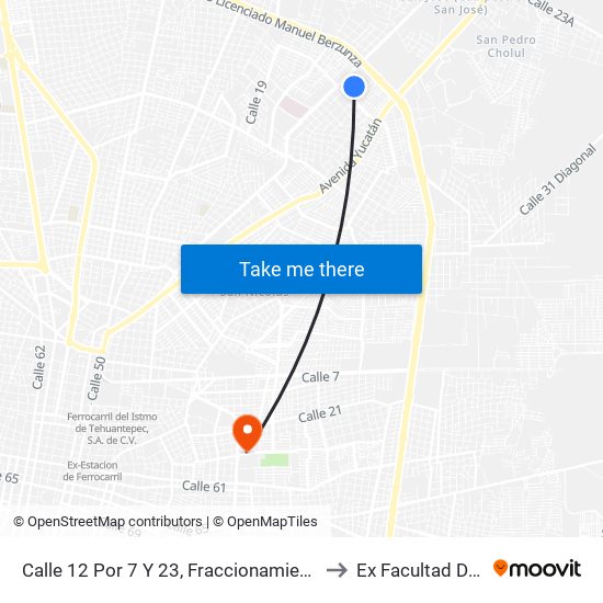 Calle 12 Por 7 Y 23, Fraccionamiento José María Iturralde (Las Águilas) to Ex Facultad De Derecho (Uady) map