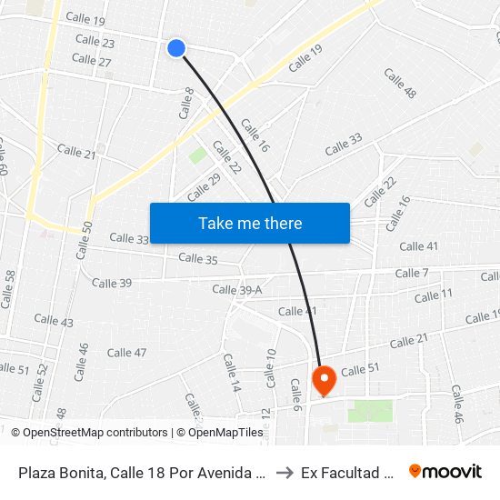 Plaza Bonita, Calle 18 Por Avenida José Díaz Bolio Y Calle 23, México Oriente to Ex Facultad De Derecho (Uady) map