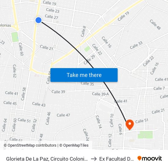 Glorieta De La Paz, Circuito Colonias Con Calle 28  Y 30, Colonia México to Ex Facultad De Derecho (Uady) map