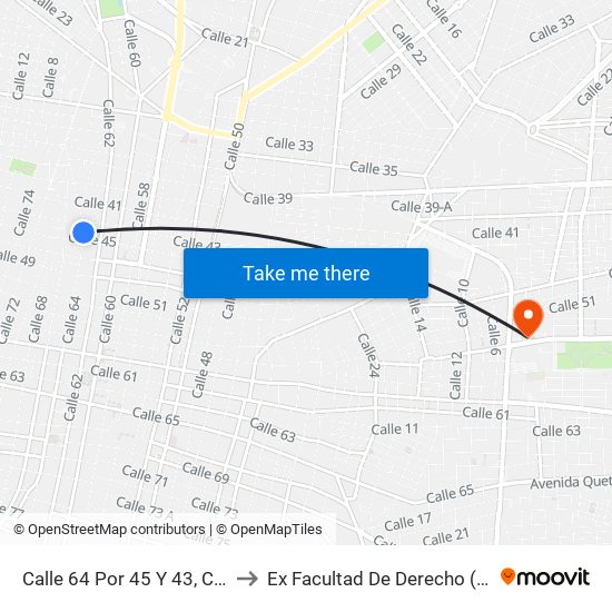 Calle 64 Por 45 Y 43, Centro to Ex Facultad De Derecho (Uady) map