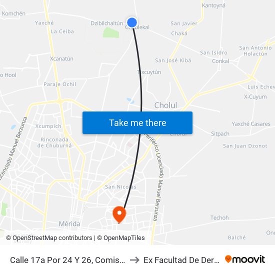 Calle 17a Por 24 Y 26, Comisaría De Chablekal to Ex Facultad De Derecho (Uady) map