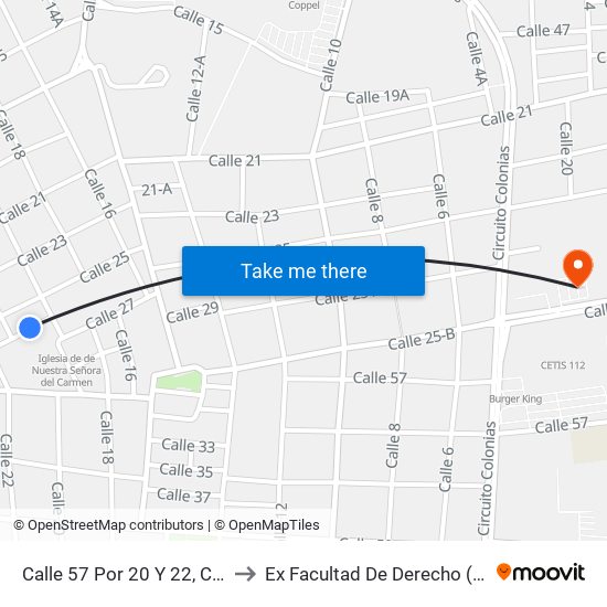 Calle 57 Por 20 Y 22, Centro to Ex Facultad De Derecho (Uady) map