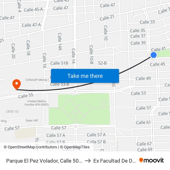 Parque El Pez Volador, Calle 50 Por 43 Y 41, Pacabtún to Ex Facultad De Derecho (Uady) map