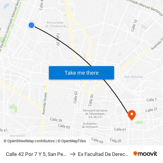 Calle 42 Por 7 Y 5, San Pedro Uxmal to Ex Facultad De Derecho (Uady) map