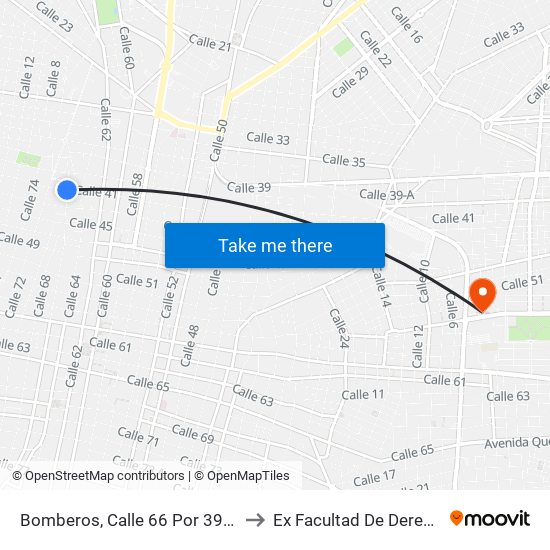 Bomberos, Calle 66 Por 39 Y 41, Centro to Ex Facultad De Derecho (Uady) map