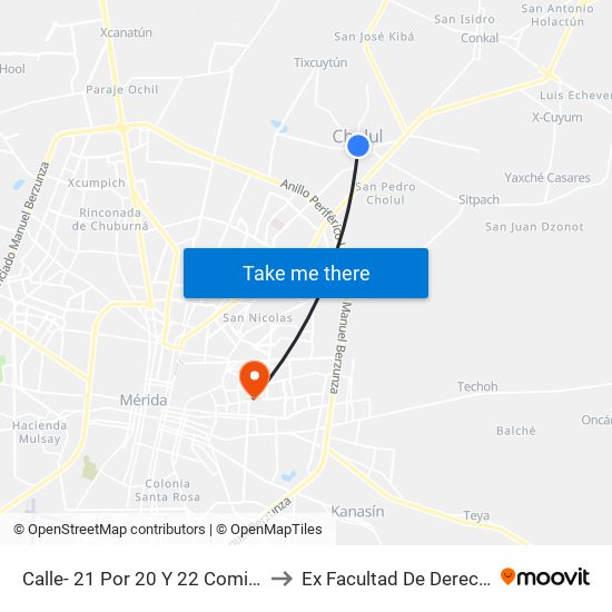Calle- 21 Por 20 Y 22 Comisaria, Cholul to Ex Facultad De Derecho (Uady) map