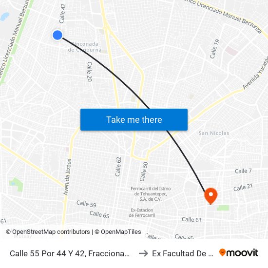 Calle 55 Por 44 Y 42, Fraccionamiento Francisco De Montejo to Ex Facultad De Derecho (Uady) map