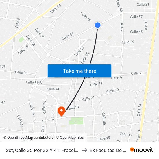 Sct, Calle 35 Por 32 Y 41, Fraccionamiento Brisas Del Norte to Ex Facultad De Derecho (Uady) map