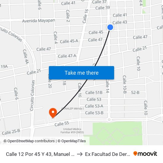 Calle 12 Por 45 Y 43, Manuel Ávila Camacho II to Ex Facultad De Derecho (Uady) map