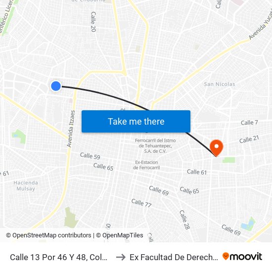 Calle 13 Por 46 Y 48, Colonia Roma to Ex Facultad De Derecho (Uady) map