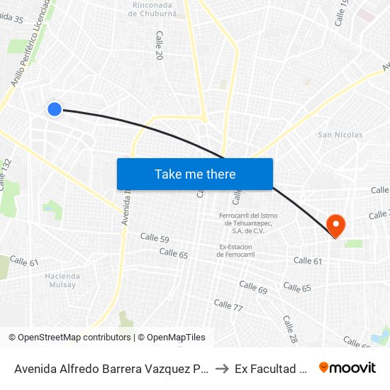 Avenida Alfredo Barrera Vazquez Por 56 Y 58 Residencial Pensiones V Etapa to Ex Facultad De Derecho (Uady) map