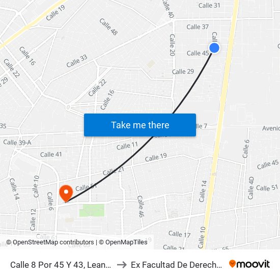 Calle 8 Por 45 Y 43, Leandro Valle to Ex Facultad De Derecho (Uady) map