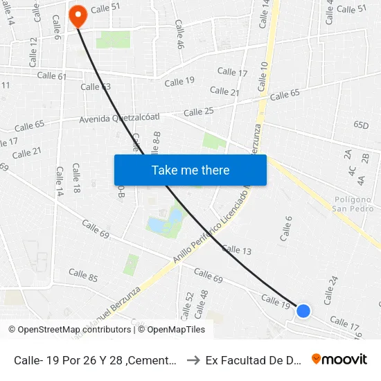 Calle- 19 Por 26 Y 28 ,Cementerio, Kanasín Yucatán to Ex Facultad De Derecho (Uady) map