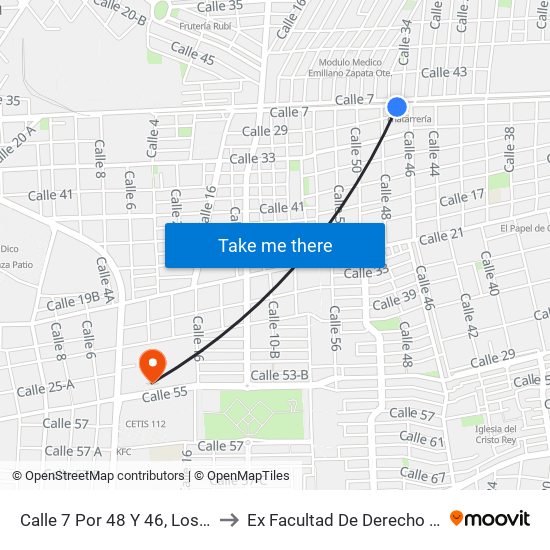 Calle 7 Por 48 Y 46, Los Reyes to Ex Facultad De Derecho (Uady) map