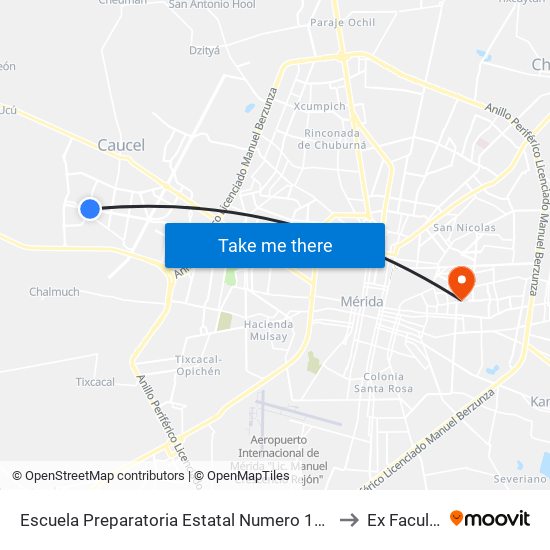 Escuela Preparatoria Estatal Numero 10, Calle 59 Por Avenida 106 Y 104, Fracc. Balcones Ii(Fin De Ruta 197 Caucel R4 Animaya) to Ex Facultad De Derecho (Uady) map