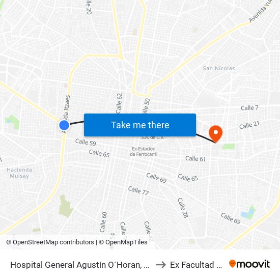 Hospital General Agustín O´Horan, Av. Jacinto Canek Por 59 Y Av. Itzaes, Centro to Ex Facultad De Derecho (Uady) map