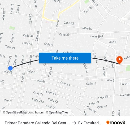 Primer Paradero Saliendo Del Centro Histórico, Calle 61 Por 68 Y 70, Centro. to Ex Facultad De Derecho (Uady) map