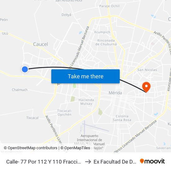 Calle- 77 Por 112 Y 110 Fraccionamiento, Villa Caucel to Ex Facultad De Derecho (Uady) map
