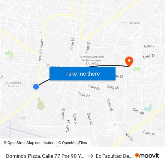 Domino's Pizza, Calle 77 Por 90 Y Avenida Itzáes, Colonia Sambulá to Ex Facultad De Derecho (Uady) map