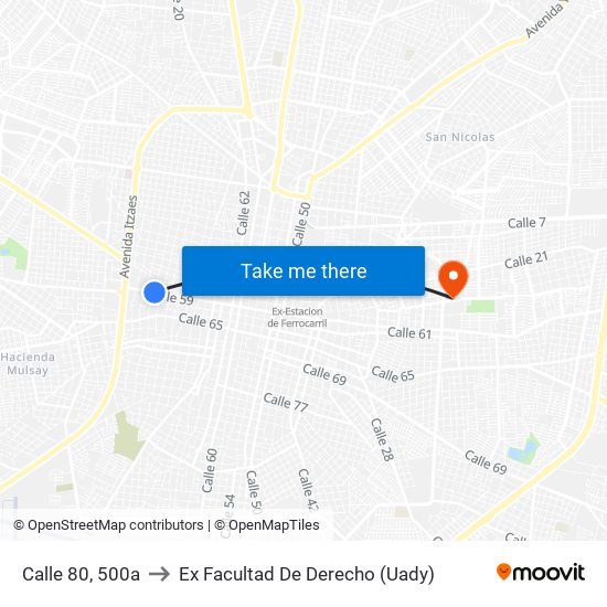 Calle 80, 500a to Ex Facultad De Derecho (Uady) map