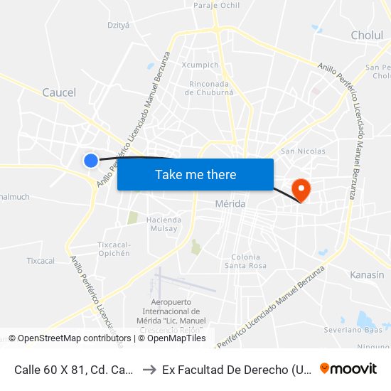 Calle 60 X 81, Cd. Caucel to Ex Facultad De Derecho (Uady) map