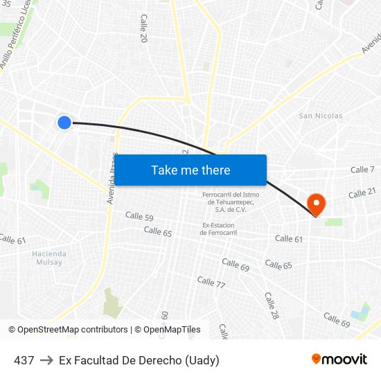 437 to Ex Facultad De Derecho (Uady) map