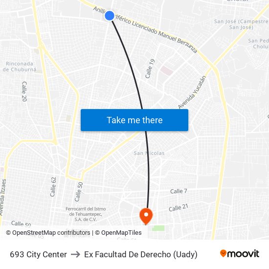 693 City Center to Ex Facultad De Derecho (Uady) map