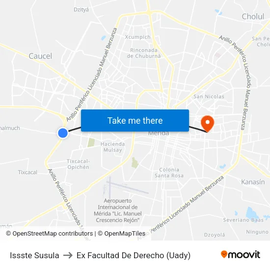 Issste Susula to Ex Facultad De Derecho (Uady) map