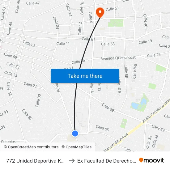 772 Unidad Deportiva Kukulcan to Ex Facultad De Derecho (Uady) map