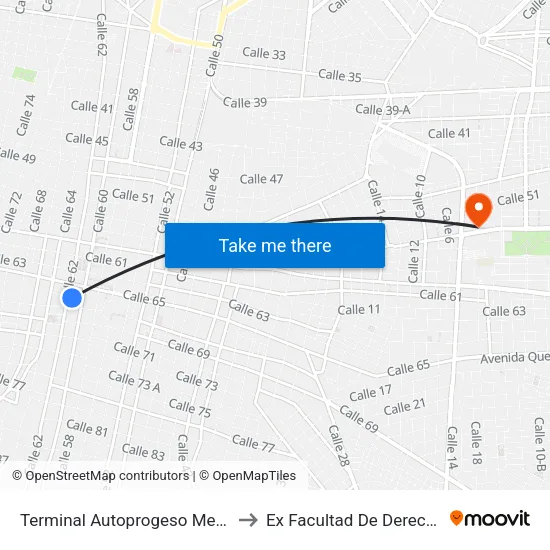 Terminal Autoprogeso Merida Centro to Ex Facultad De Derecho (Uady) map