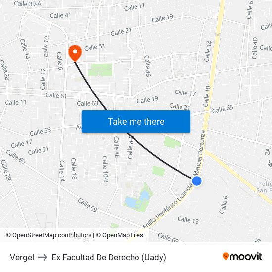 Vergel to Ex Facultad De Derecho (Uady) map