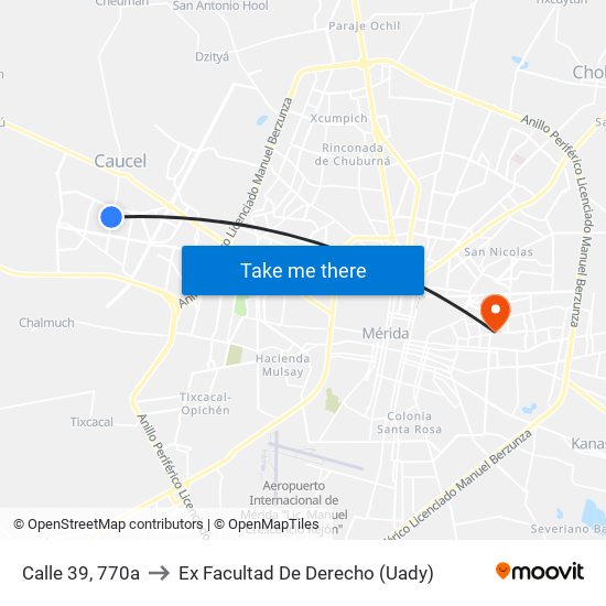 Calle 39, 770a to Ex Facultad De Derecho (Uady) map