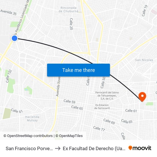 San Francisco Porvenir to Ex Facultad De Derecho (Uady) map