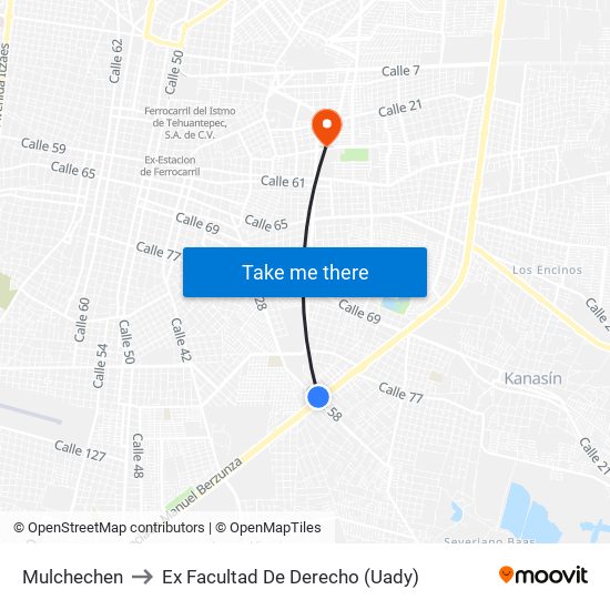 Mulchechen to Ex Facultad De Derecho (Uady) map