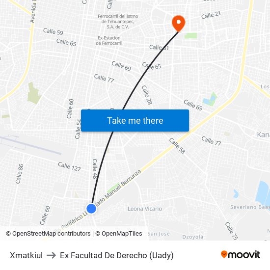 Xmatkiul to Ex Facultad De Derecho (Uady) map