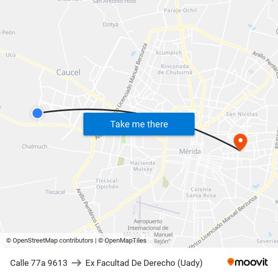 Calle 77a 9613 to Ex Facultad De Derecho (Uady) map