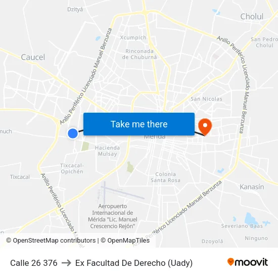 Calle 26 376 to Ex Facultad De Derecho (Uady) map