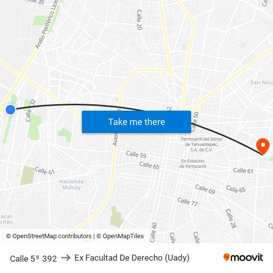 Calle 5ᴮ 392 to Ex Facultad De Derecho (Uady) map