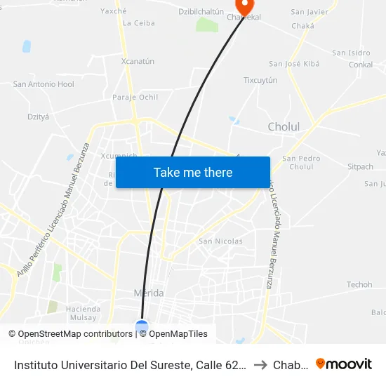 Instituto Universitario Del Sureste, Calle 62 Por 81 Y 85, Centro to Chablekal map