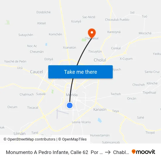 Monumento A Pedro Infante, Calle 62  Por 89a Y 91, Centro to Chablekal map
