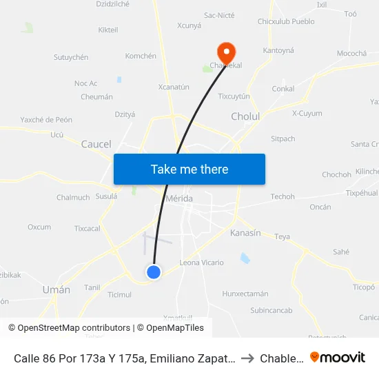 Calle 86 Por 173a Y 175a, Emiliano Zapata Sur Iii to Chablekal map