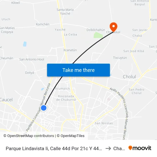 Parque Lindavista Ii, Calle 44d Por 21c Y 44e, Fraccionamiento Lindavista II to Chablekal map