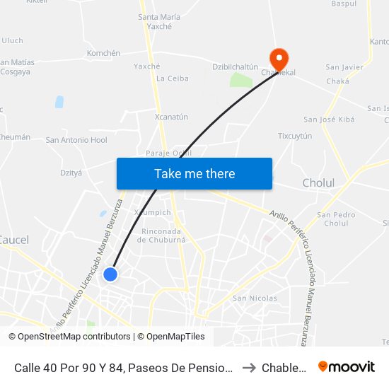 Calle 40 Por 90 Y 84, Paseos De Pensiones to Chablekal map