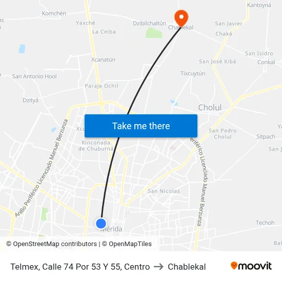 Telmex, Calle 74 Por 53 Y 55, Centro to Chablekal map